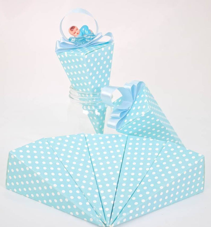 12 pcs- Italian Polka-Dot Cone Box (Blue & Pink)