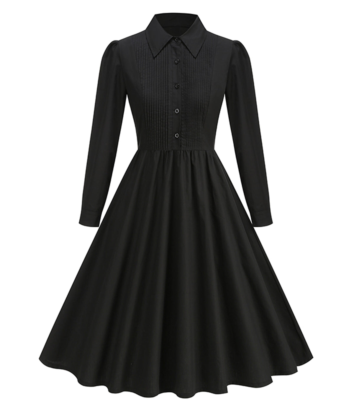 Black Three Quarter Sleeve Shirt Dress