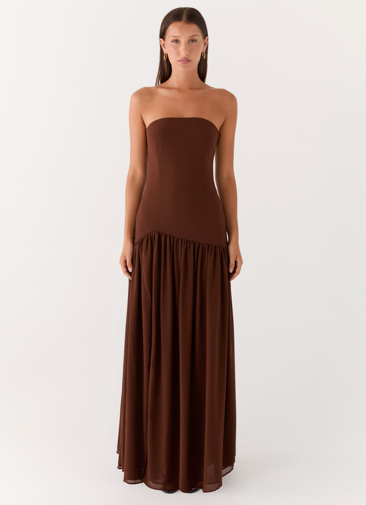 Eden Strapless Maxi Dress - Brown