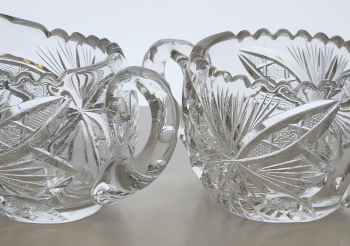 American Brilliant Period Cut Glass 2 handle large sugar Antique abp hand cut