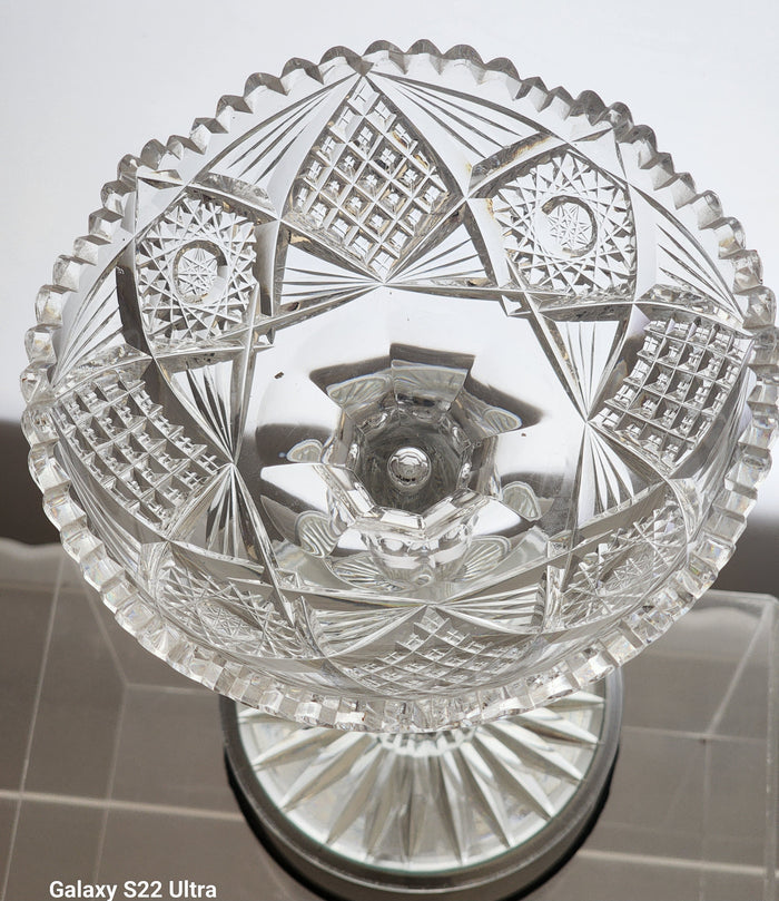 American Brilliant Period Cut Glass compote, Antique c241