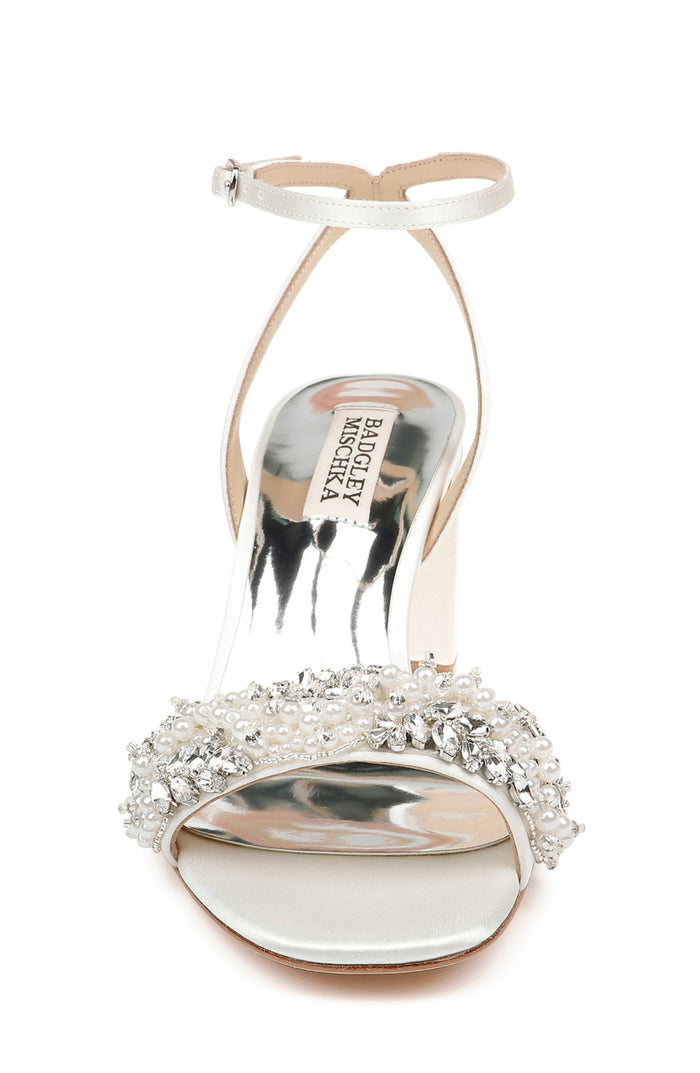 Soft White | Clara Embellished Strap Evening Shoe