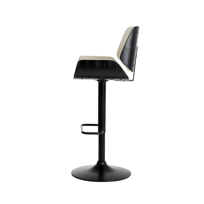 Mid-century Modern White PU and Black Bentwood Adjustable Height Swivel Bar Stool
