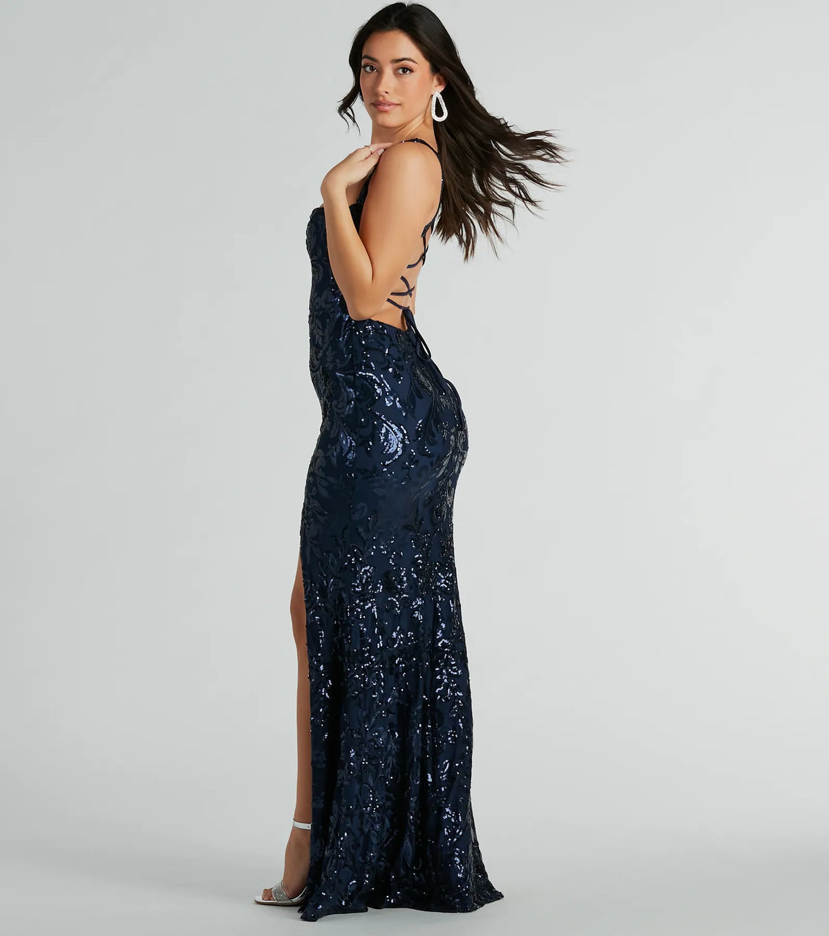 Moira Lace-Up Sequin Formal Dress