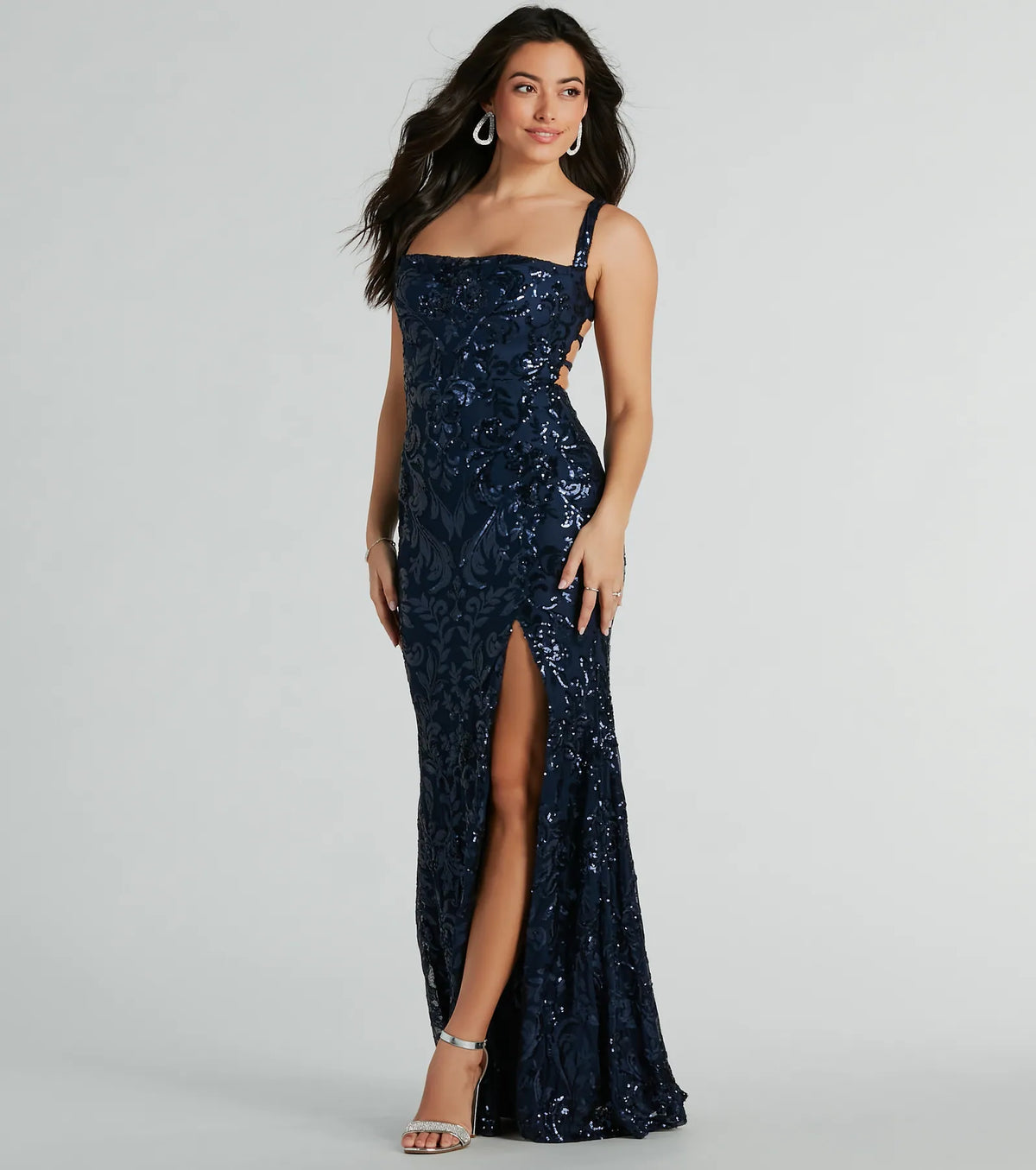 Moira Lace-Up Sequin Formal Dress