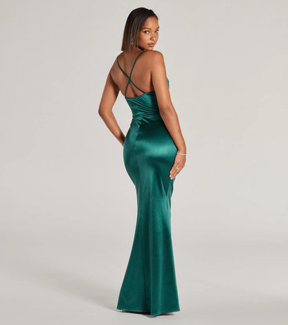 Courteney Cowl Neck Mermaid Satin Formal Dress
