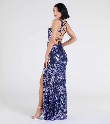 Moira Lace-Up Sequin Formal Dress