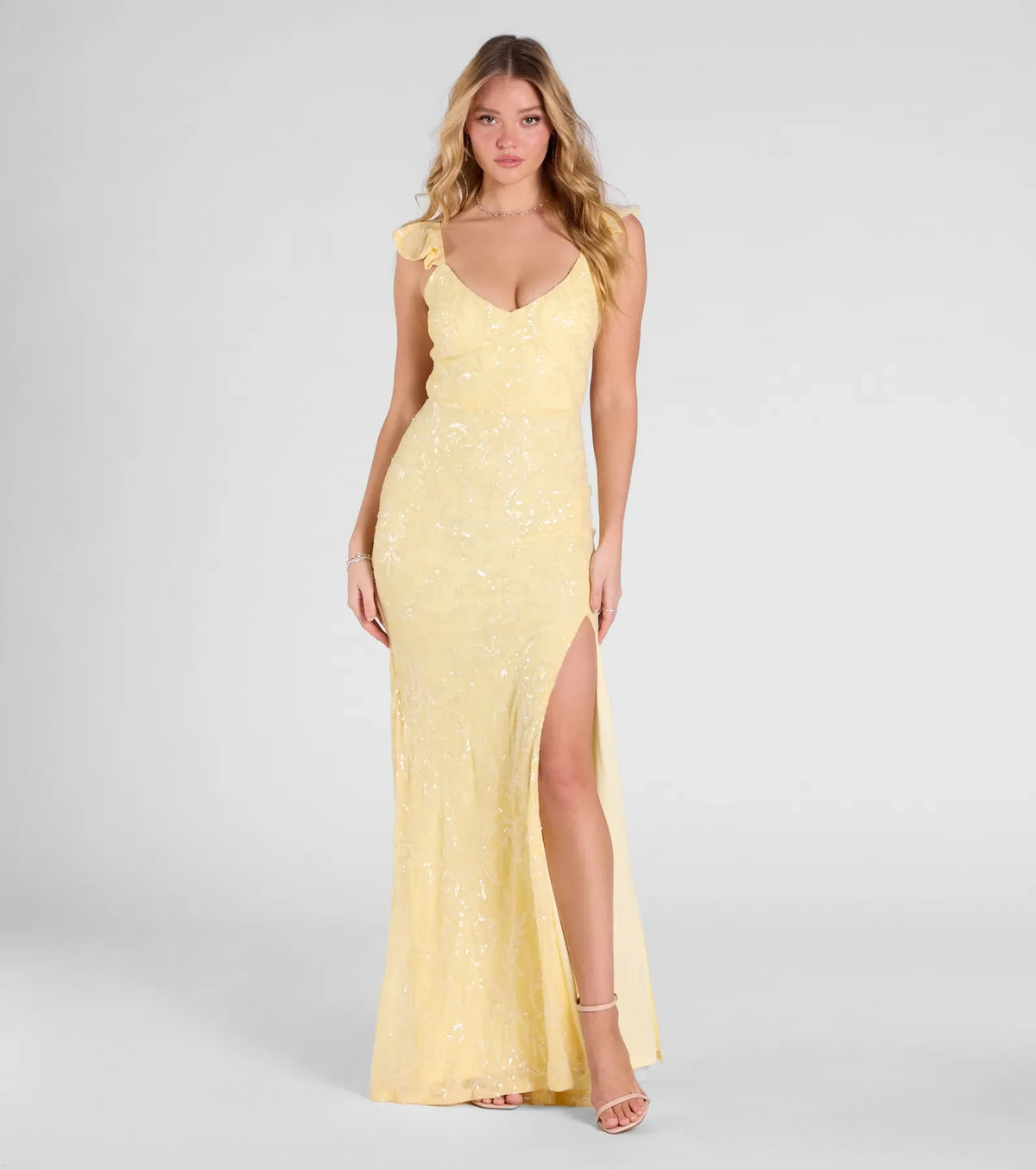 Estella V-Neck Column Long Sequin Formal Dress