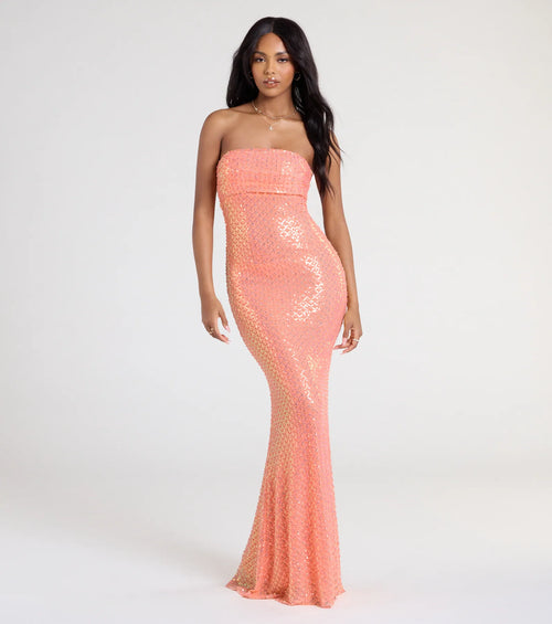 Adrianna Strapless Mermaid Sequin Bead Formal Dress