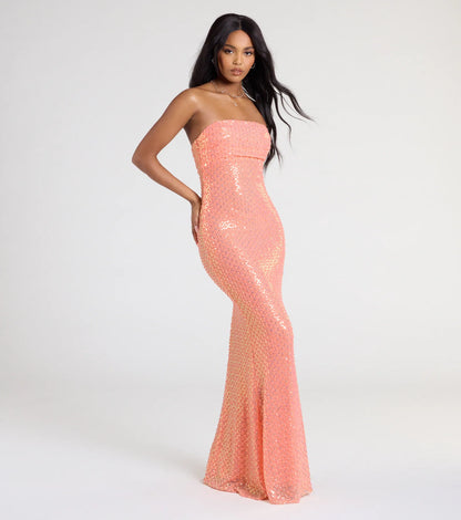 Adrianna Strapless Mermaid Sequin Bead Formal Dress