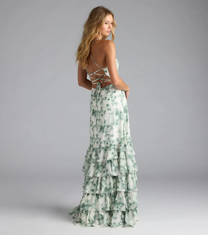 Mia Lace-Up A-Line Floral Chiffon Formal Dress