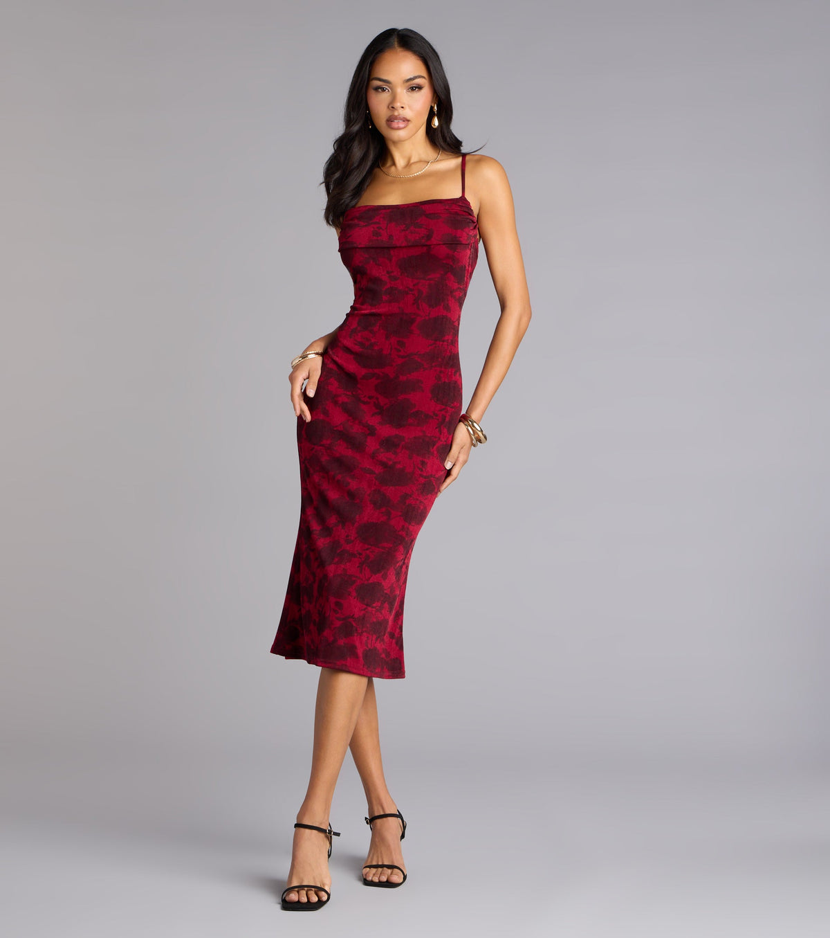 Scarlet Soirée Jacquard Midi Dress