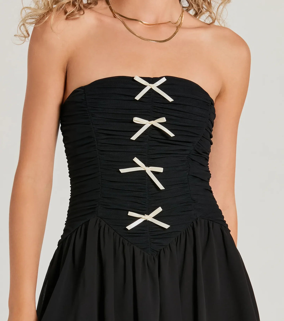 Prettiest Pick Strapless Bow A-Line Mini Dress