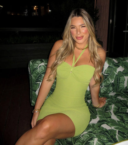 Carefree Energy Halter Bodycon Mini Dress