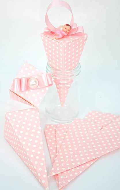 12 pcs- Italian Polka-Dot Cone Box (Blue & Pink)