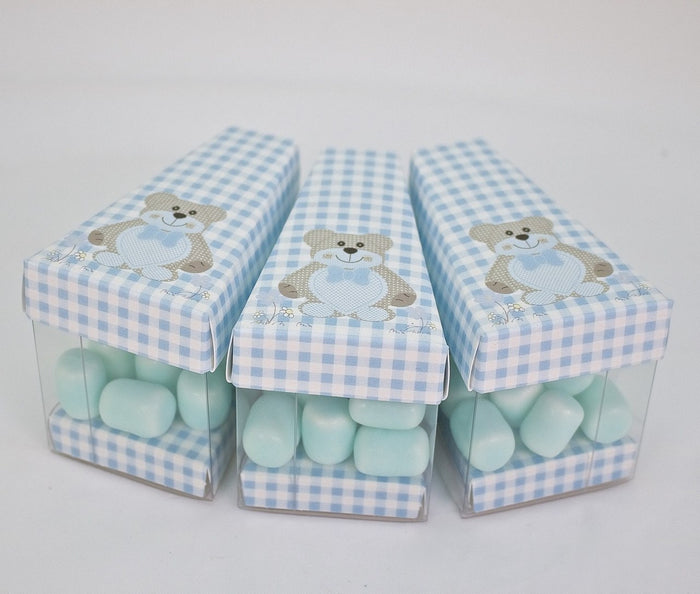 12 pcs-Italian Gingham Bear Cake Box Blue