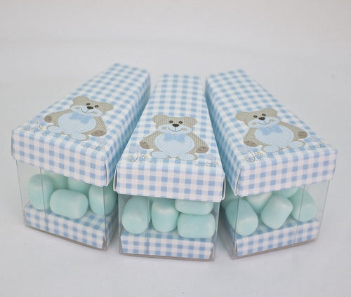 12 pcs-Italian Gingham Bear Cake Box Blue