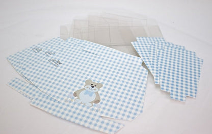 12 pcs-Italian Gingham Bear Cake Box Blue