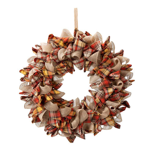 18.5"D Fall Fabric Plaid Wreath