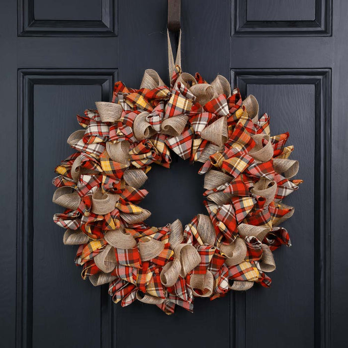 18.5"D Fall Fabric Plaid Wreath