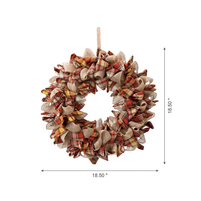 18.5"D Fall Fabric Plaid Wreath