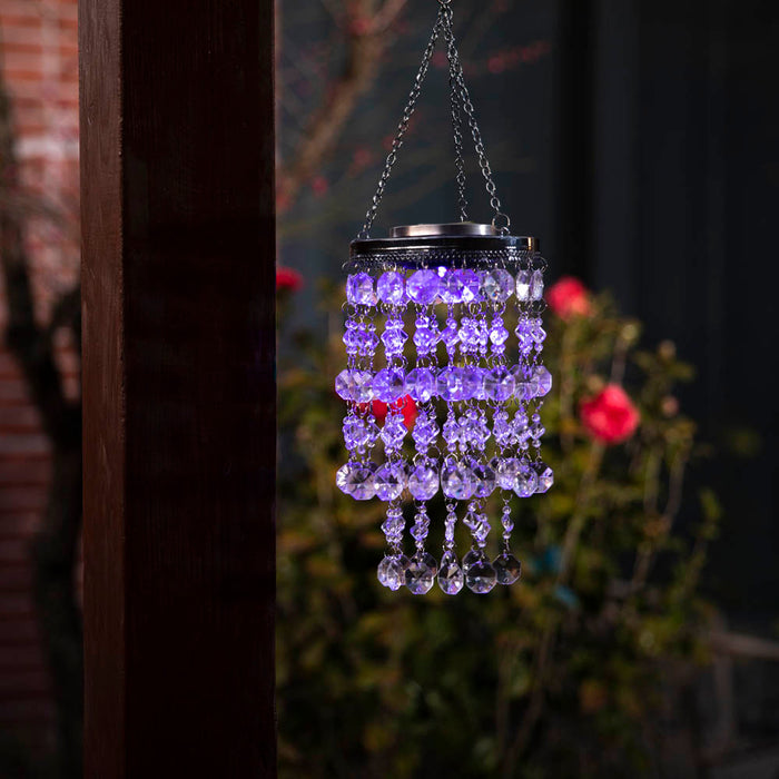 18.75"H Solar Lighted Transparent Acrylic Jewel Beaded Wind Chime or Chandelier Hanging Décor