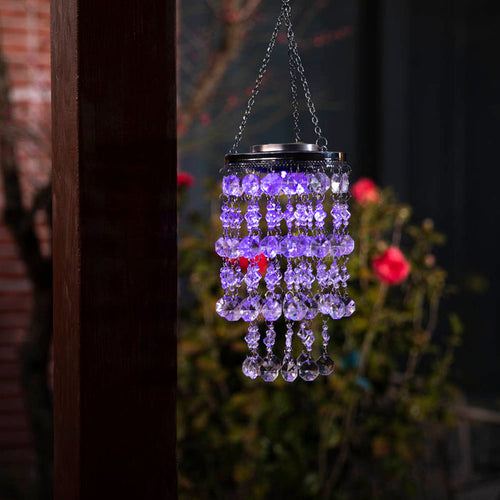 18.75"H Solar Lighted Transparent Acrylic Jewel Beaded Wind Chime or Chandelier Hanging Décor