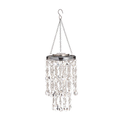 18.75"H Solar Lighted Transparent Acrylic Jewel Beaded Wind Chime or Chandelier Hanging Décor