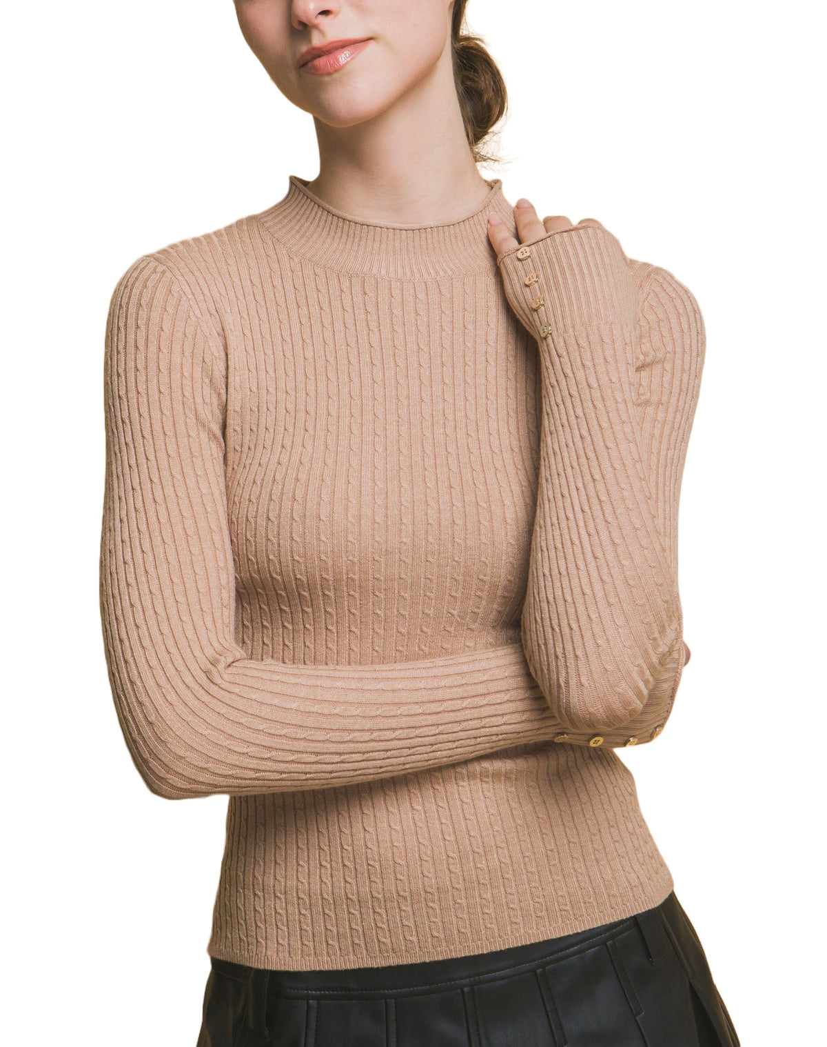 Fitted Ribbed Knit w/ Button Sleeve