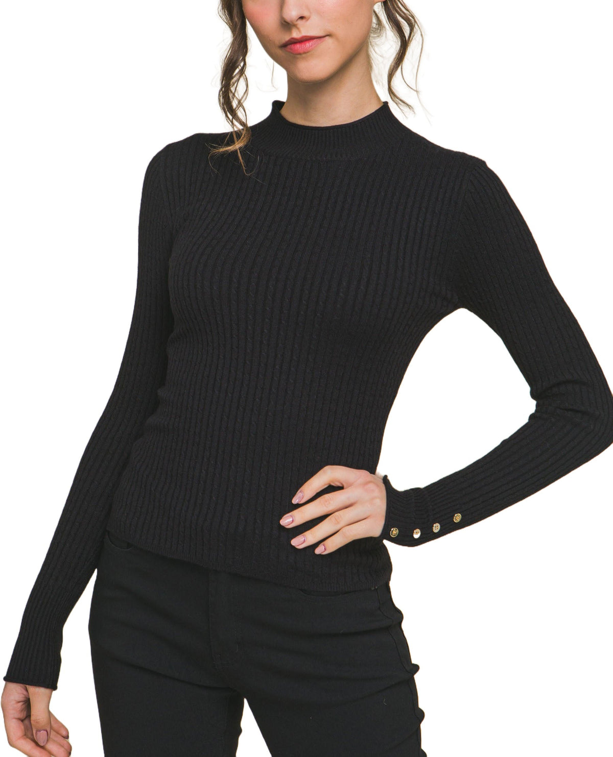 Fitted Ribbed Knit w/ Button Sleeve