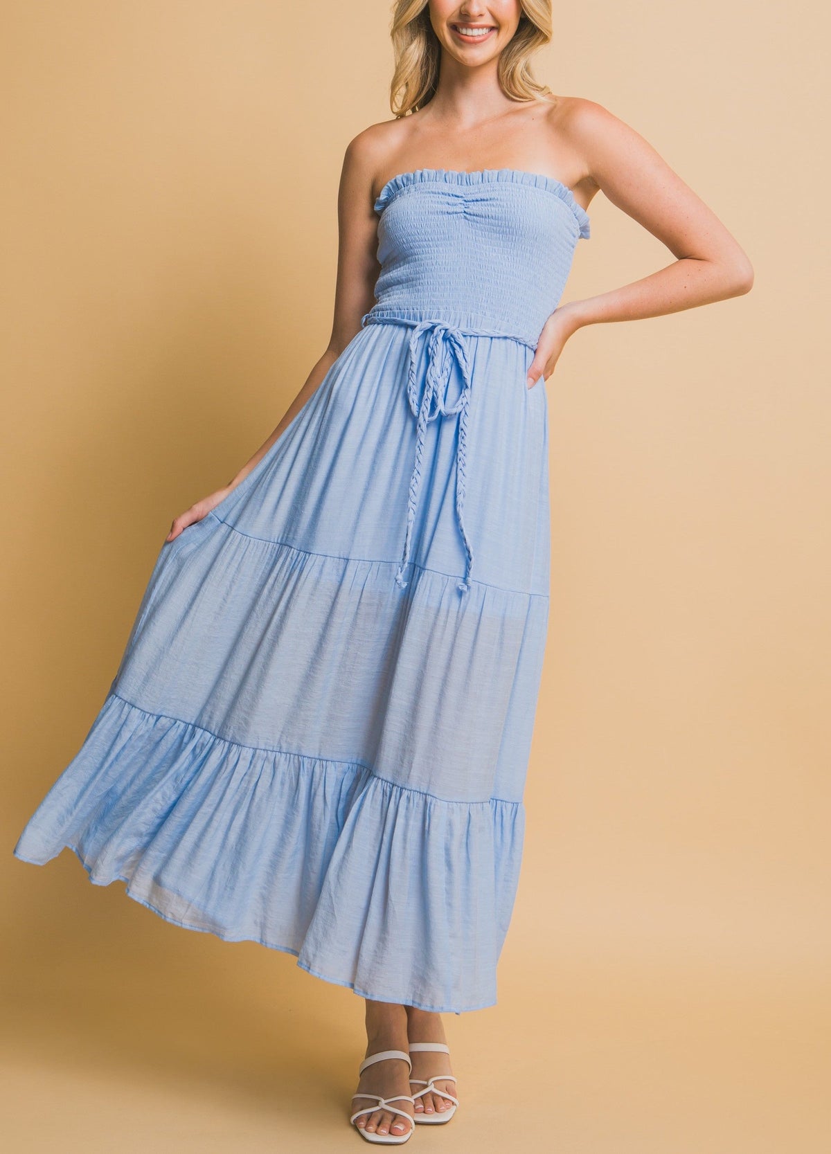 Nell Belted Strapless Maxi Dress