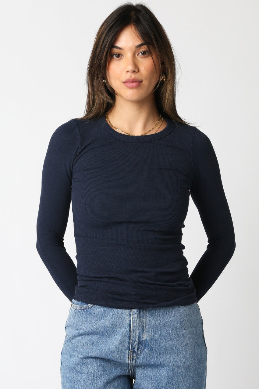 Long Sleeve Ribbed Crew Neck Top