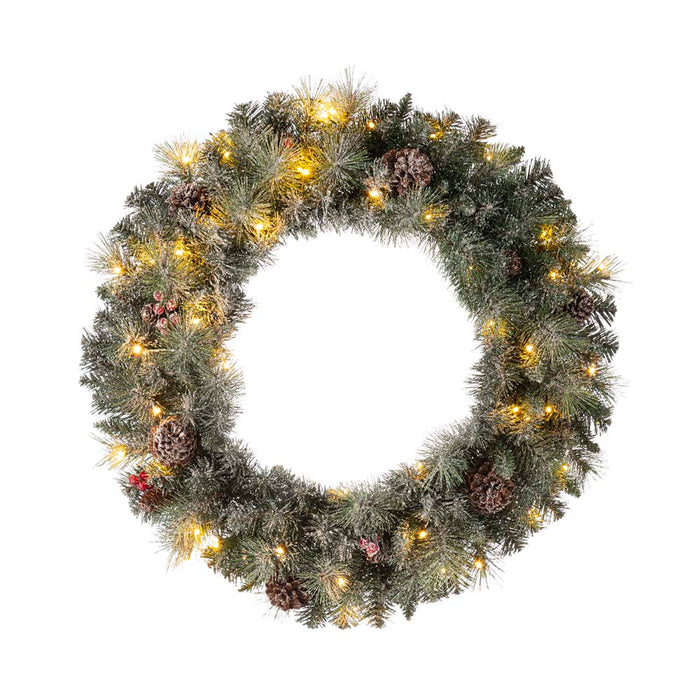 30"D Pre-Lit Glittered Pine Cone Christmas Wreath with 50 Warm White Lights