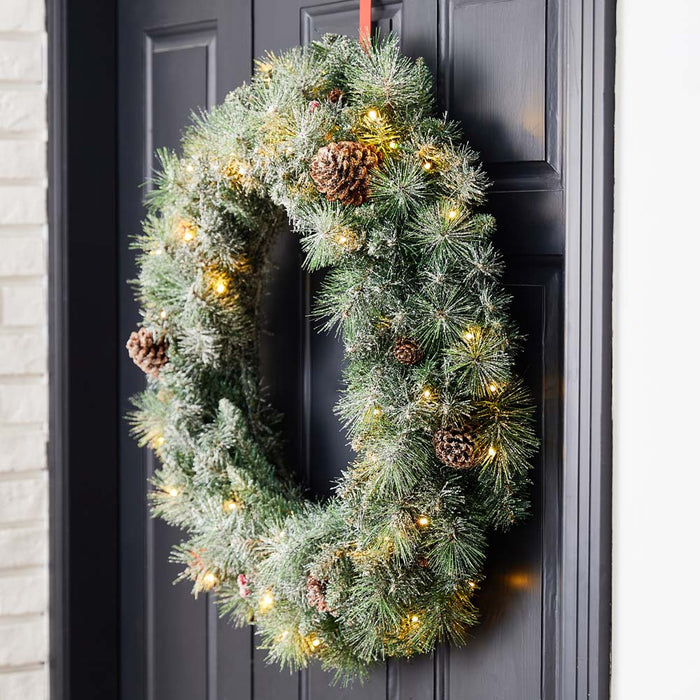 30"D Pre-Lit Glittered Pine Cone Christmas Wreath with 50 Warm White Lights