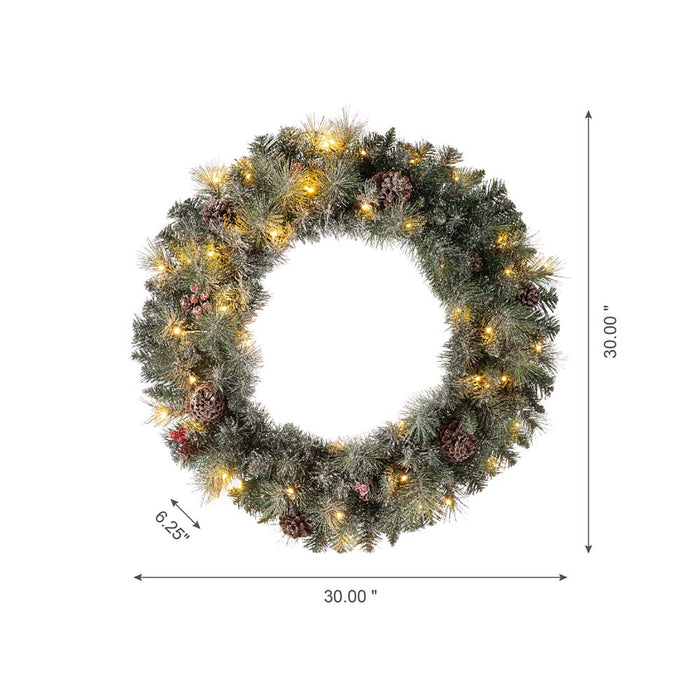 30"D Pre-Lit Glittered Pine Cone Christmas Wreath with 50 Warm White Lights