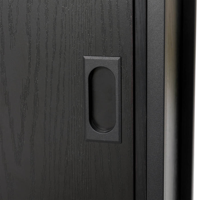 31.75"H Modern Industrial Black Oak Melamine Floor Cabinet with 2 Sliding Doors