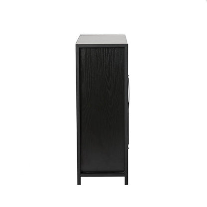 31.75"H Modern Industrial Black Oak Melamine Floor Cabinet with 2 Sliding Doors
