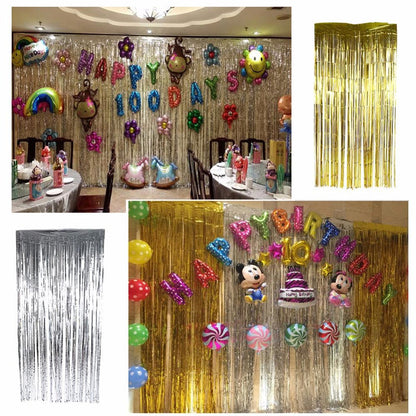 3.2 ft x 9.8 ft Metallic Tinsel Foil Fringe Curtains for Party Photo Backdrop (1 pc)