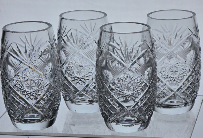 4 piece Cross cut pattern Hand cut Crystal juice glass
