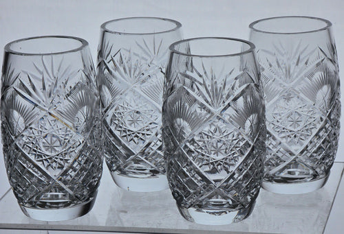 4 piece Cross cut pattern Hand cut Crystal juice glass