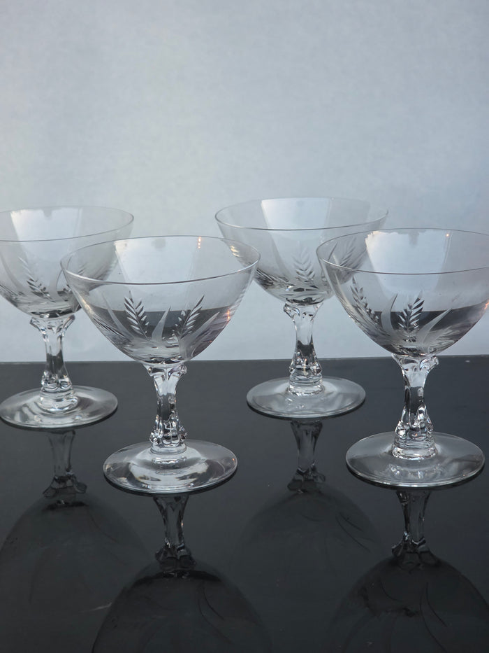 4 Signed Fostoria dess glass Wheat pattern Hand cut Crystal