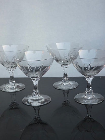 4 Signed Fostoria dess glass Wheat pattern Hand cut Crystal