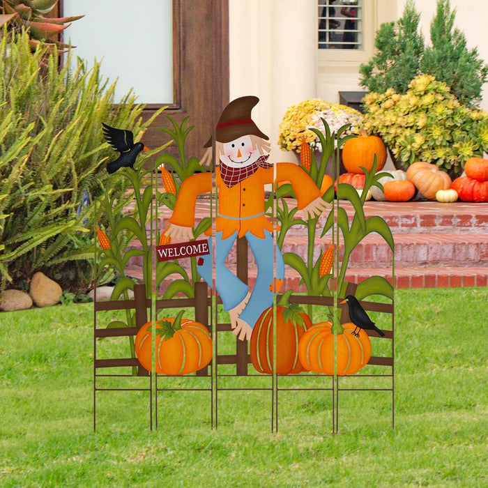 41.5"H Fall Metal Scarecrow & Corns Combo Yard Stake