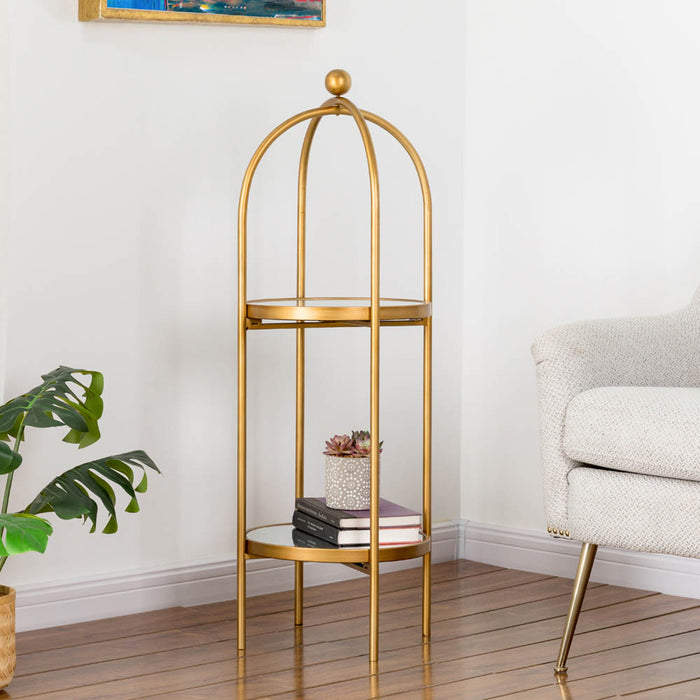 42"H Regency Modern 2-Tier Gold Mirror Organizer Floor Shelf