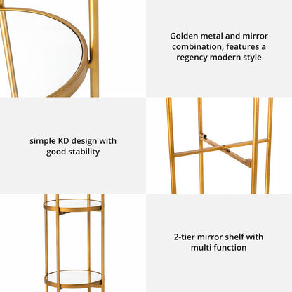 42"H Regency Modern 2-Tier Gold Mirror Organizer Floor Shelf
