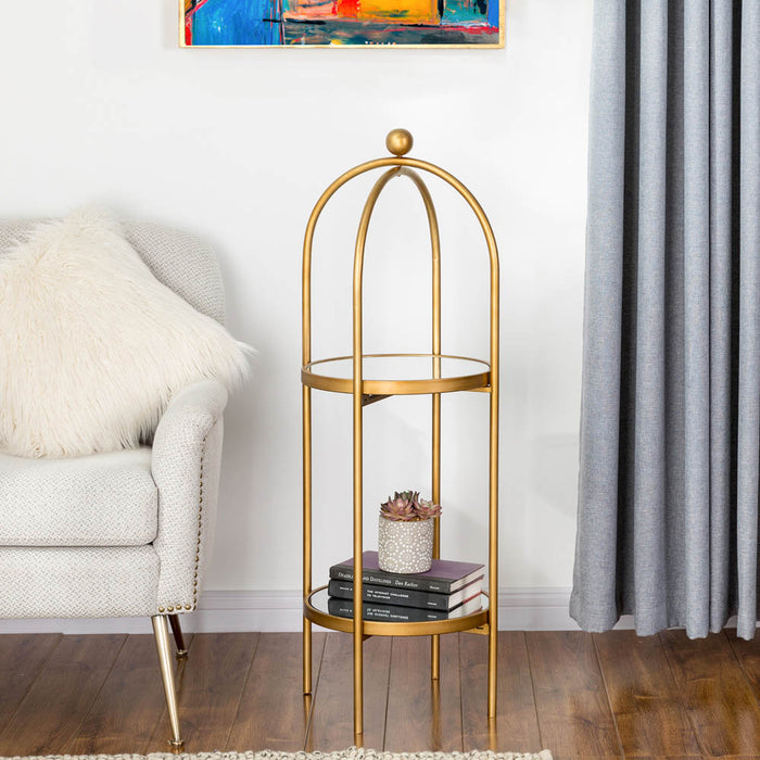 42"H Regency Modern 2-Tier Gold Mirror Organizer Floor Shelf