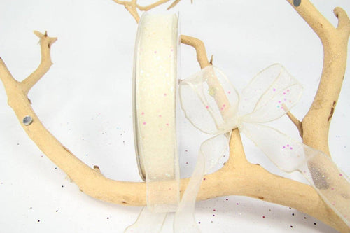 25 yards- Ivory Glitter Wire Ribbon 5/8"