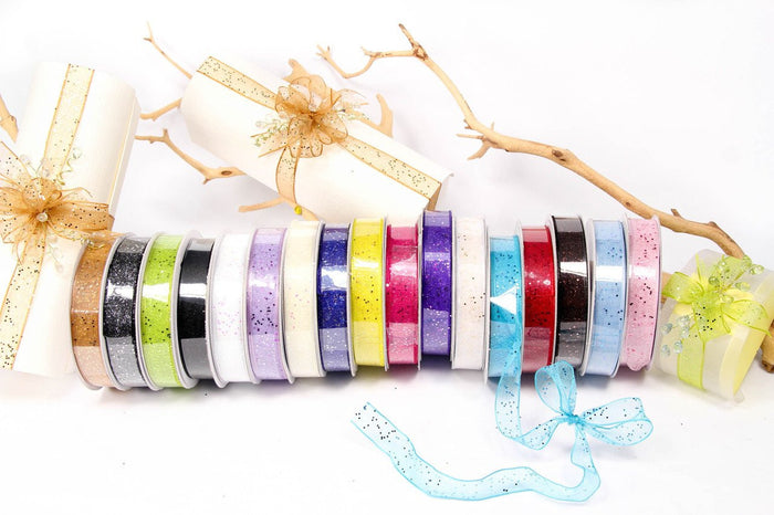 25 yards- Ivory Glitter Wire Ribbon 5/8"