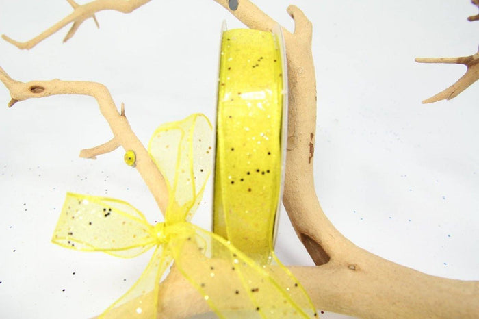 25 yards- Yellow Glitter Wire Ribbon 5/8"