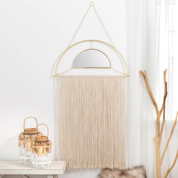 67.75"H Regency Modern/Boho Mirror With Tassels Hanging Decor
